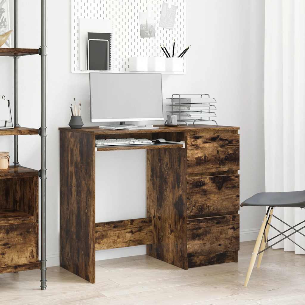 vidaXL Escritorio de madera contrachapada roble ahumado 90x45x76 cm