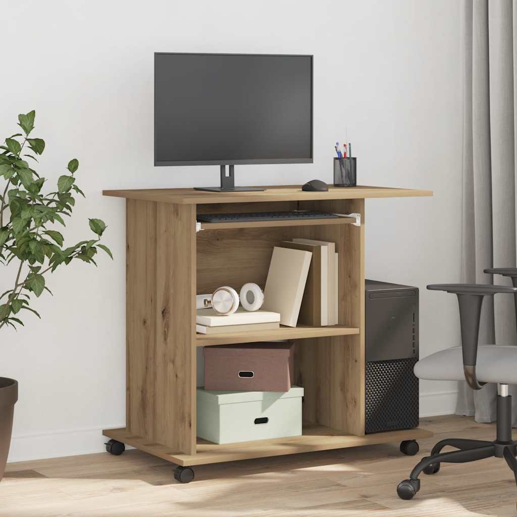 vidaXL Mesa ordenador madera contrachapada roble artesanal 80x50x75cm