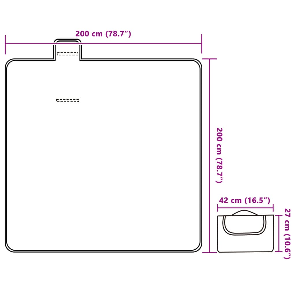 vidaXL Manta de picnic plegable terciopelo rayas azul blanco 200x200cm - Image 6