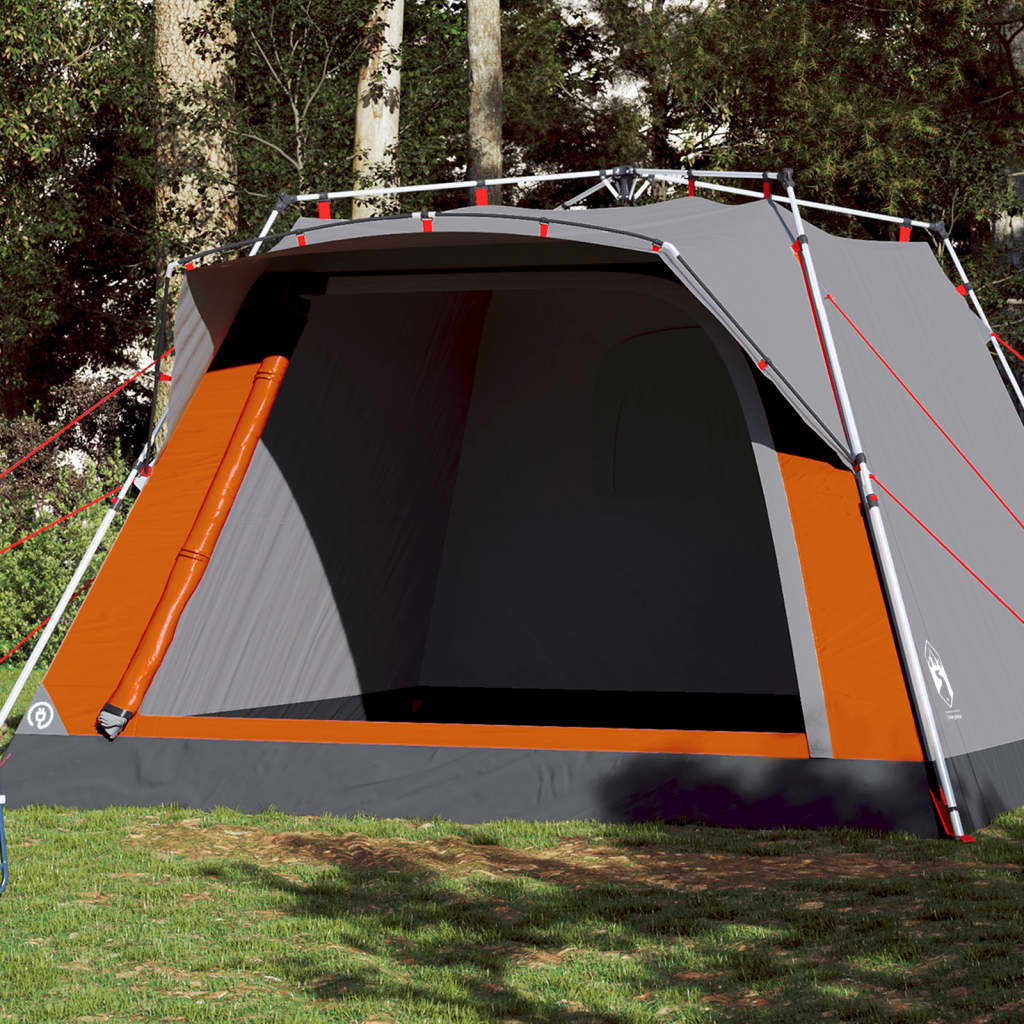 vidaXL Tienda campaña cabaña 4 personas apertura rápida gris naranja