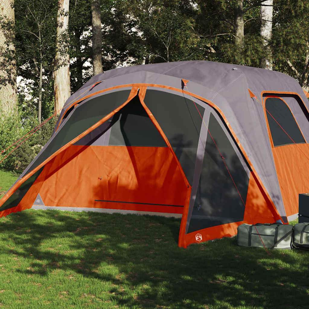 vidaXL Tienda familiar con porche 4 personas impermeable gris naranja