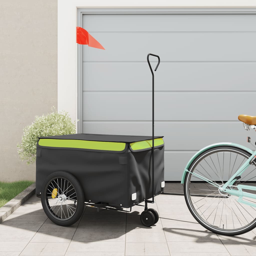 vidaXL Remolque para bicicleta hierro negro y verde 45 kg