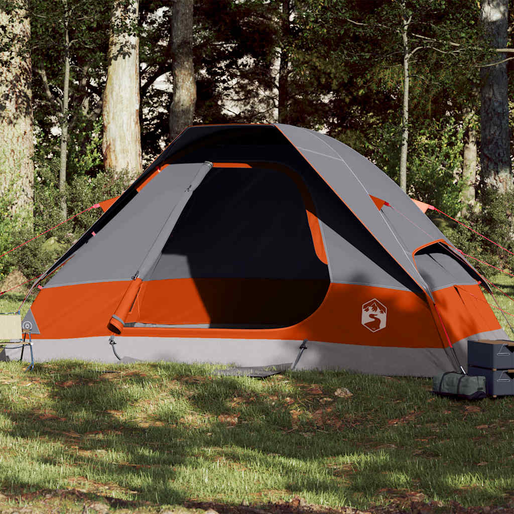 vidaXL Tienda familiar con cúpula impermeable 6 personas gris naranja