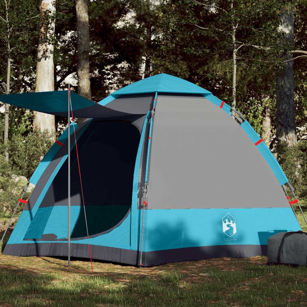 vidaXL Tienda de campaña cabaña 4 personas apertura rápida azul