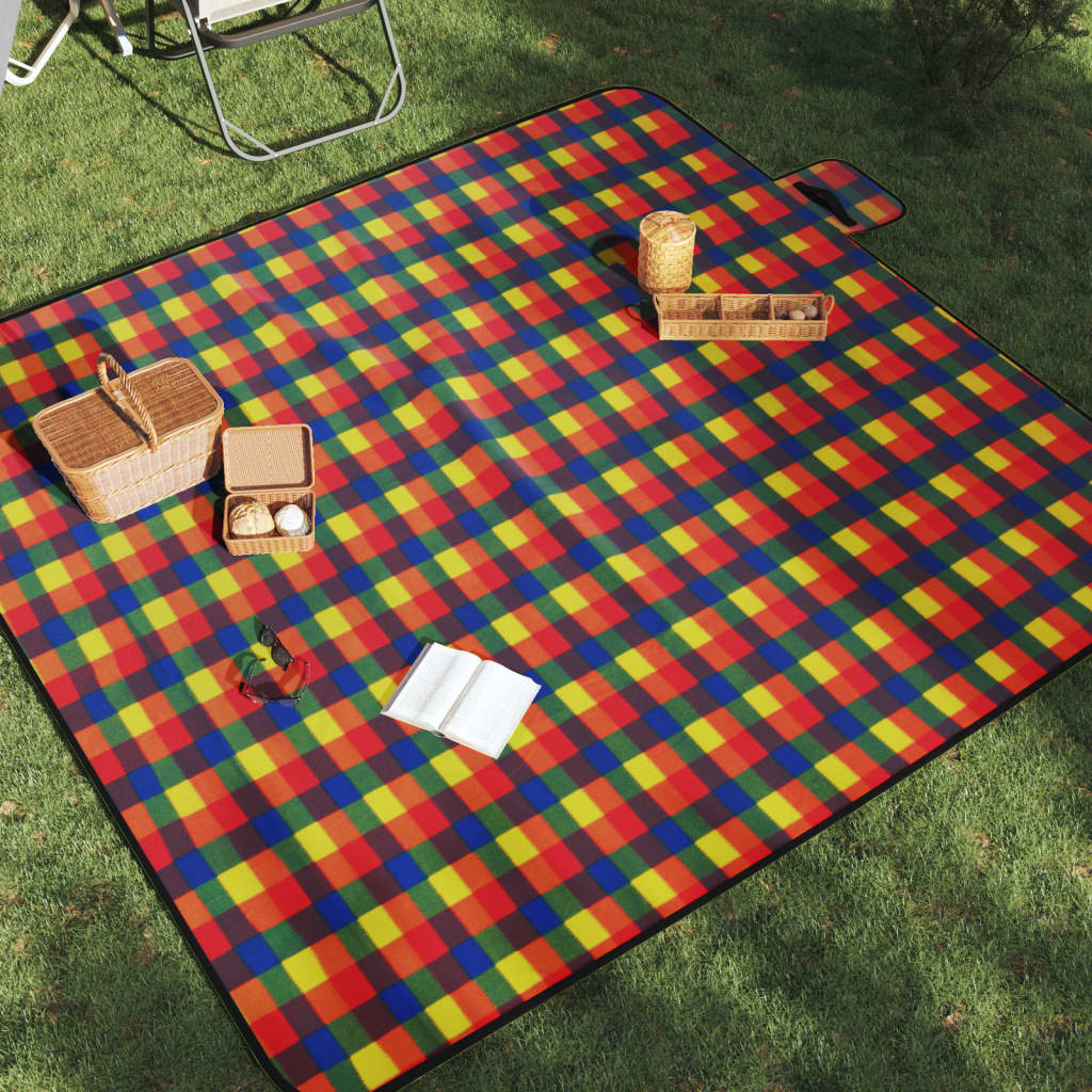 vidaXL Manta de picnic plegable terciopelo cuadros colores 200x200 cm