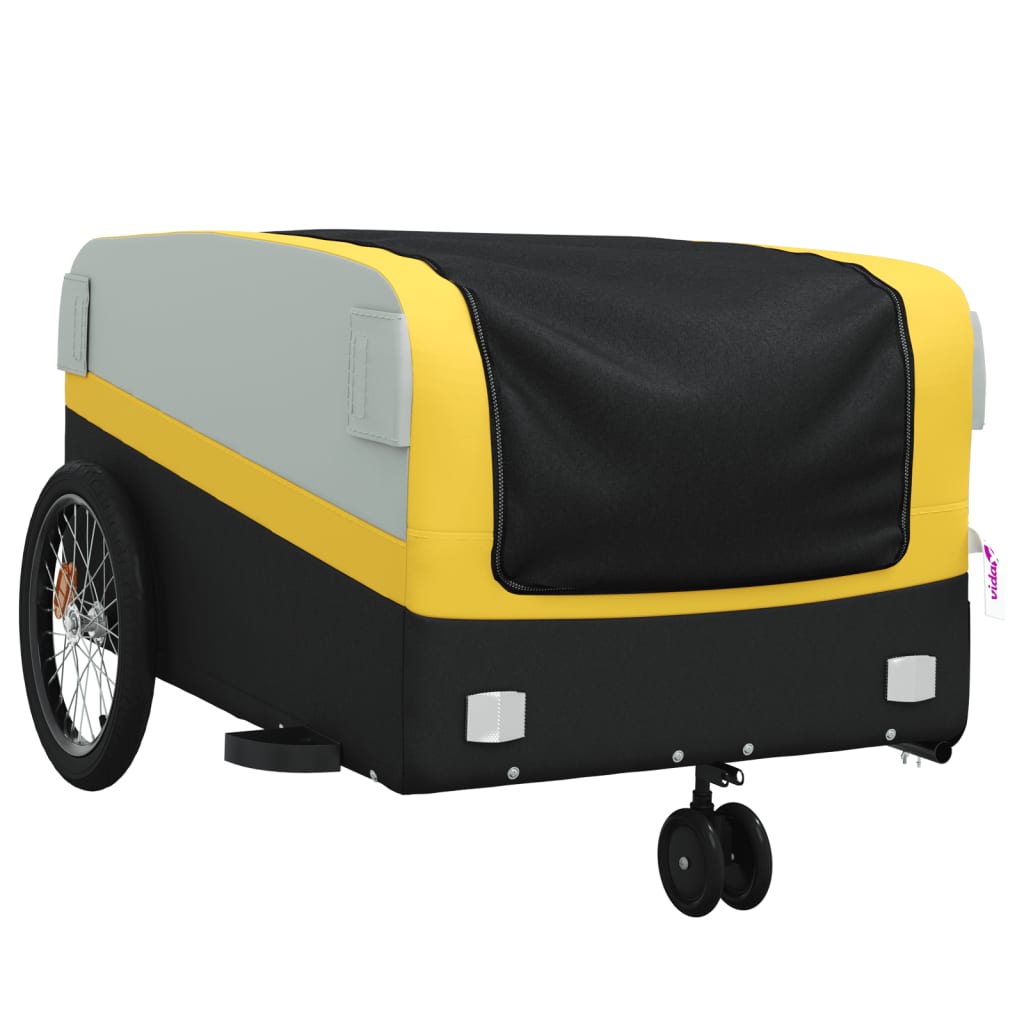 vidaXL Remolque para bicicleta hierro negro y amarillo 45 kg - Image 4
