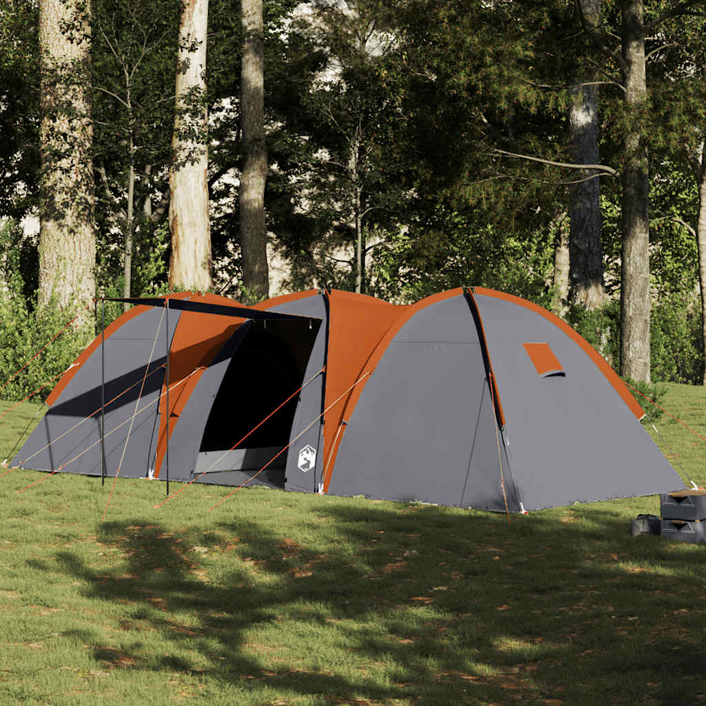 vidaXL Tienda familiar con cúpula impermeable 8 personas gris naranja