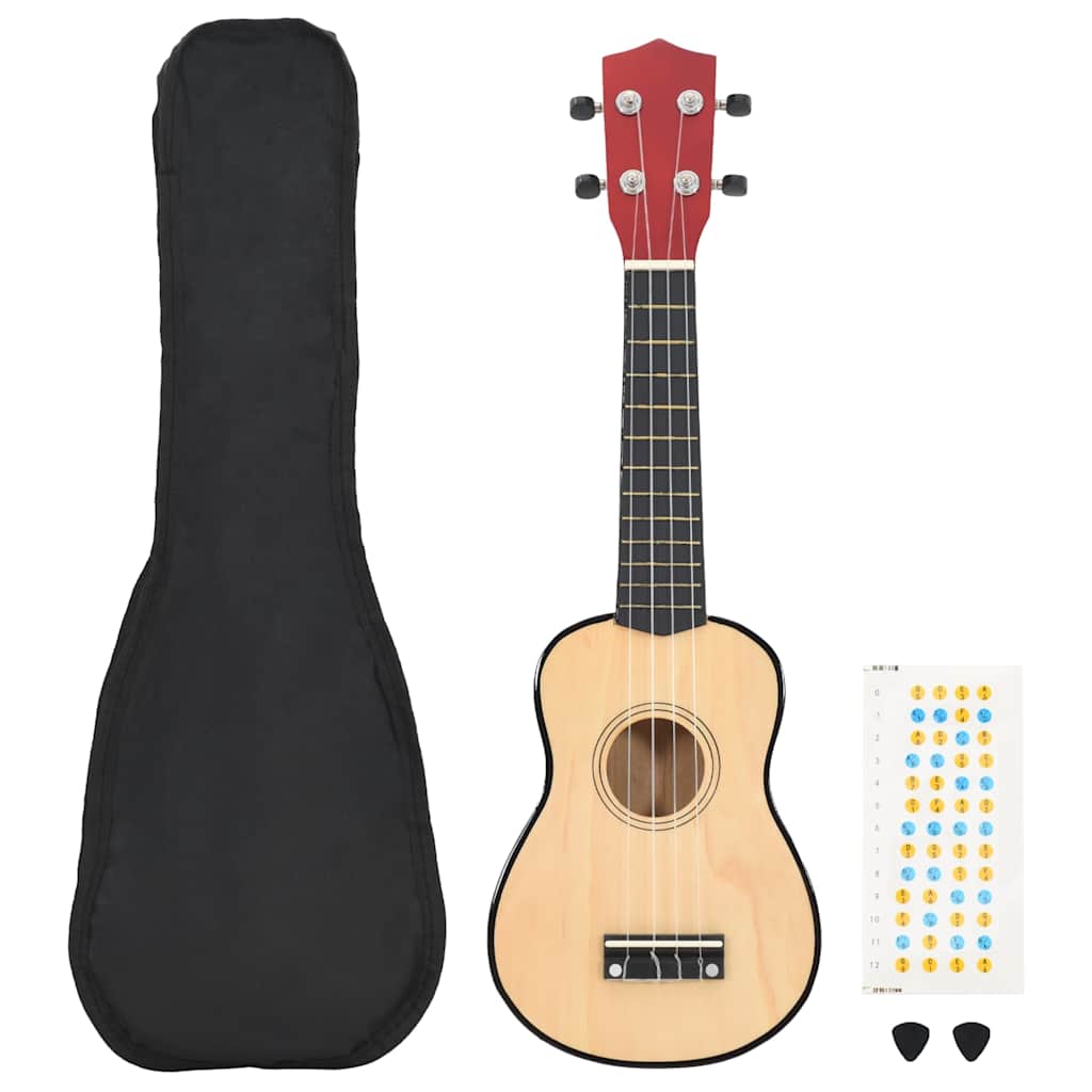 vidaXL Juego de ukelele soprano para niños con funda madera clara 23"