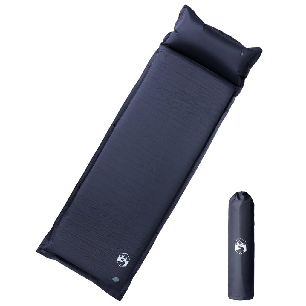 vidaXL Colchón de camping autoinflable con con almohada 1 persona gris