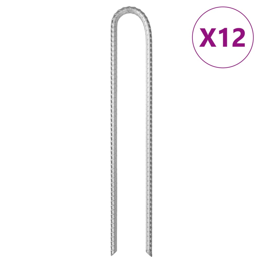 vidaXL Clavijas de tienda forma U 12 uds acero galvanizado 37 cm Ø10mm