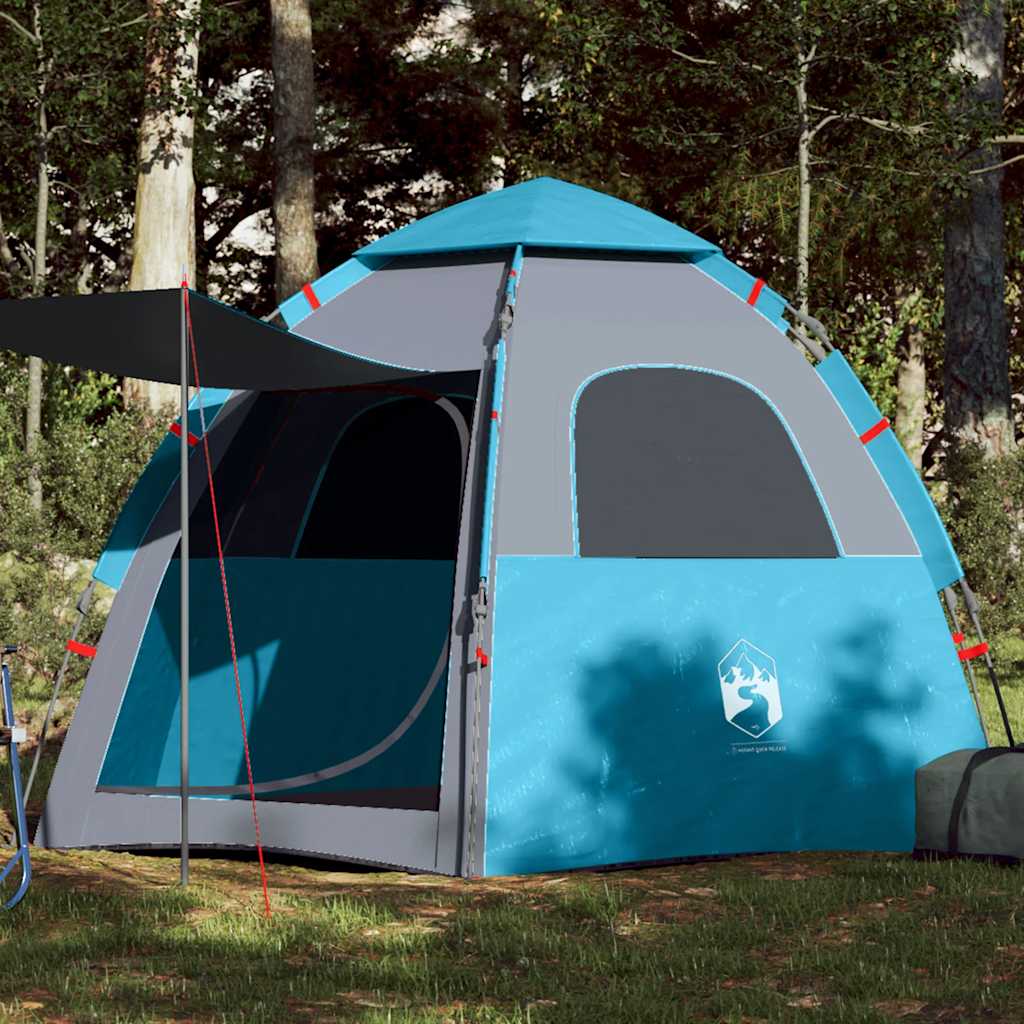 vidaXL Tienda de campaña cabaña 4 personas apertura rápida azul
