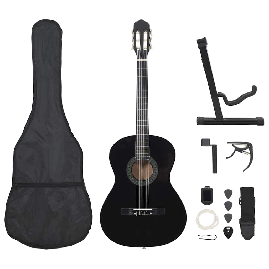 vidaXL Set de guitarra clásica para principiante 12 pzas negro 4/4 39"