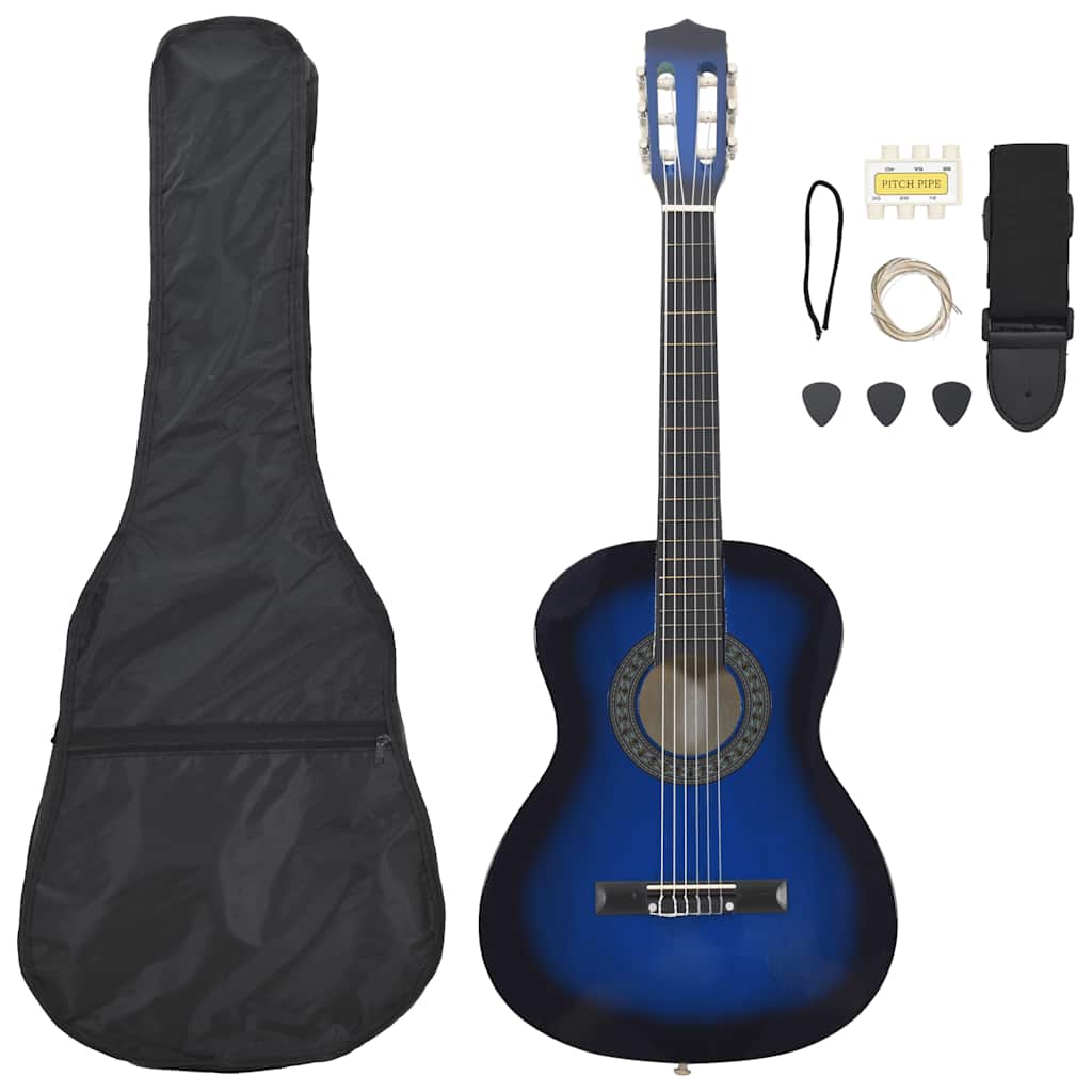 vidaXL Set de guitarra clásica para principiantes 8 pzas azul 3/4 36"