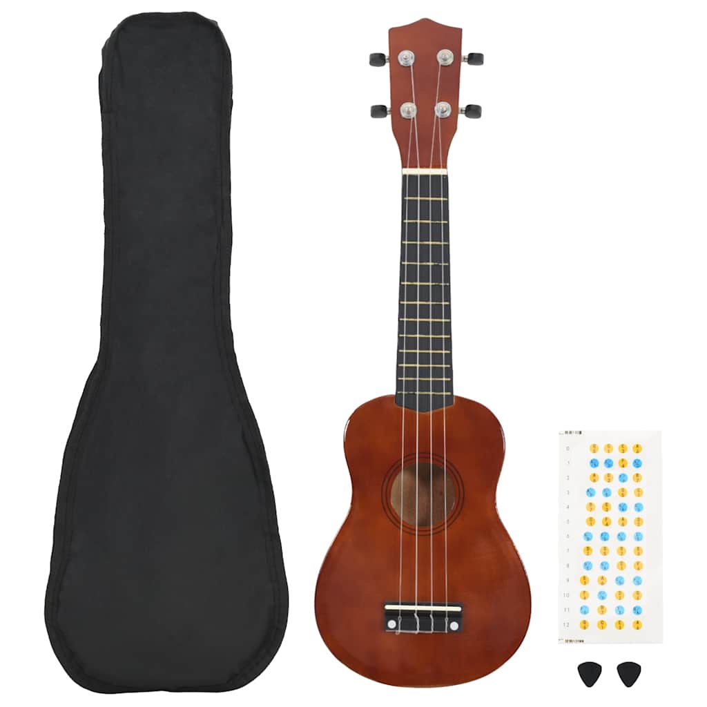 vidaXL Juego de ukelele soprano para niños con funda madera oscura 21"