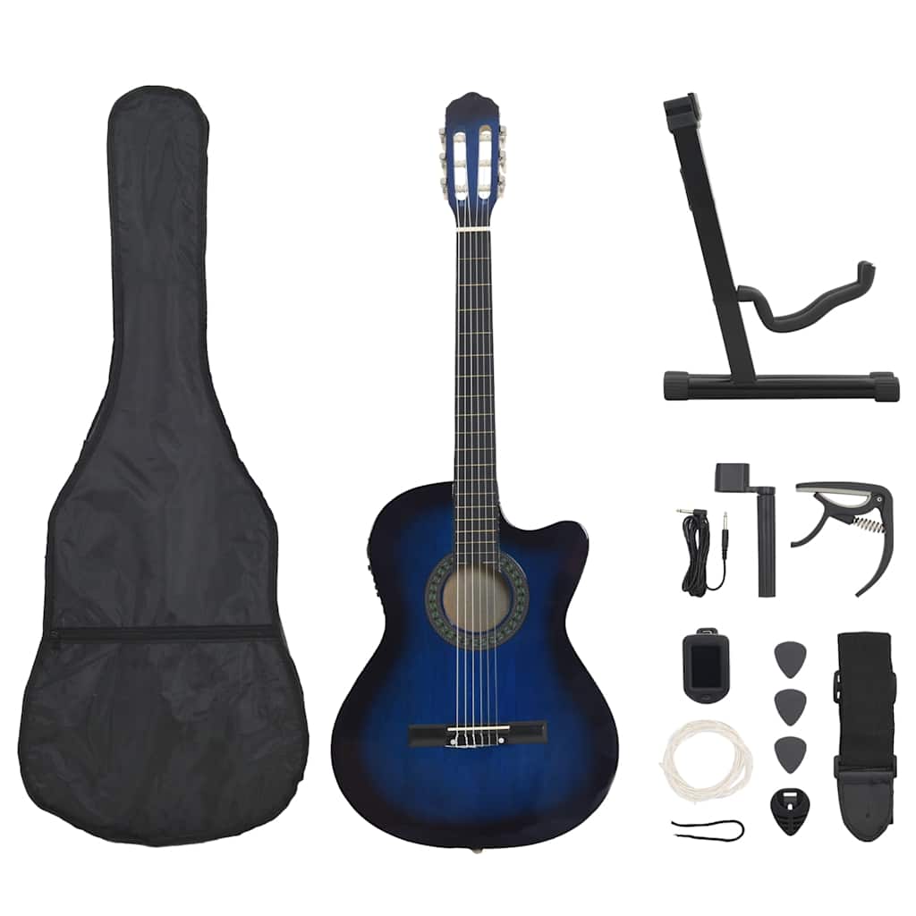 vidaXL Set de guitarra occidental 12 pzas ecualizador y 6 cuerdas azul