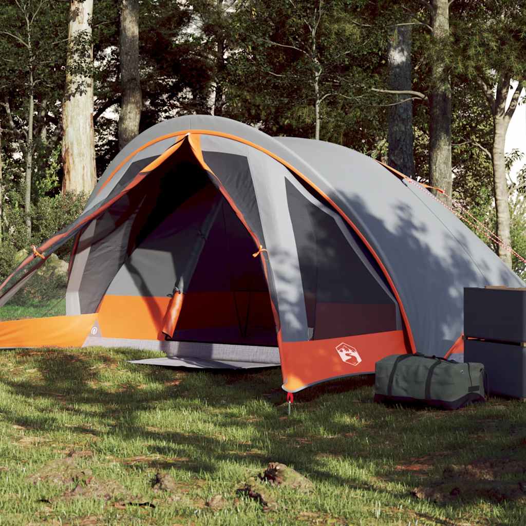vidaXL Tienda de campaña para 4 personas impermeable gris y naranja