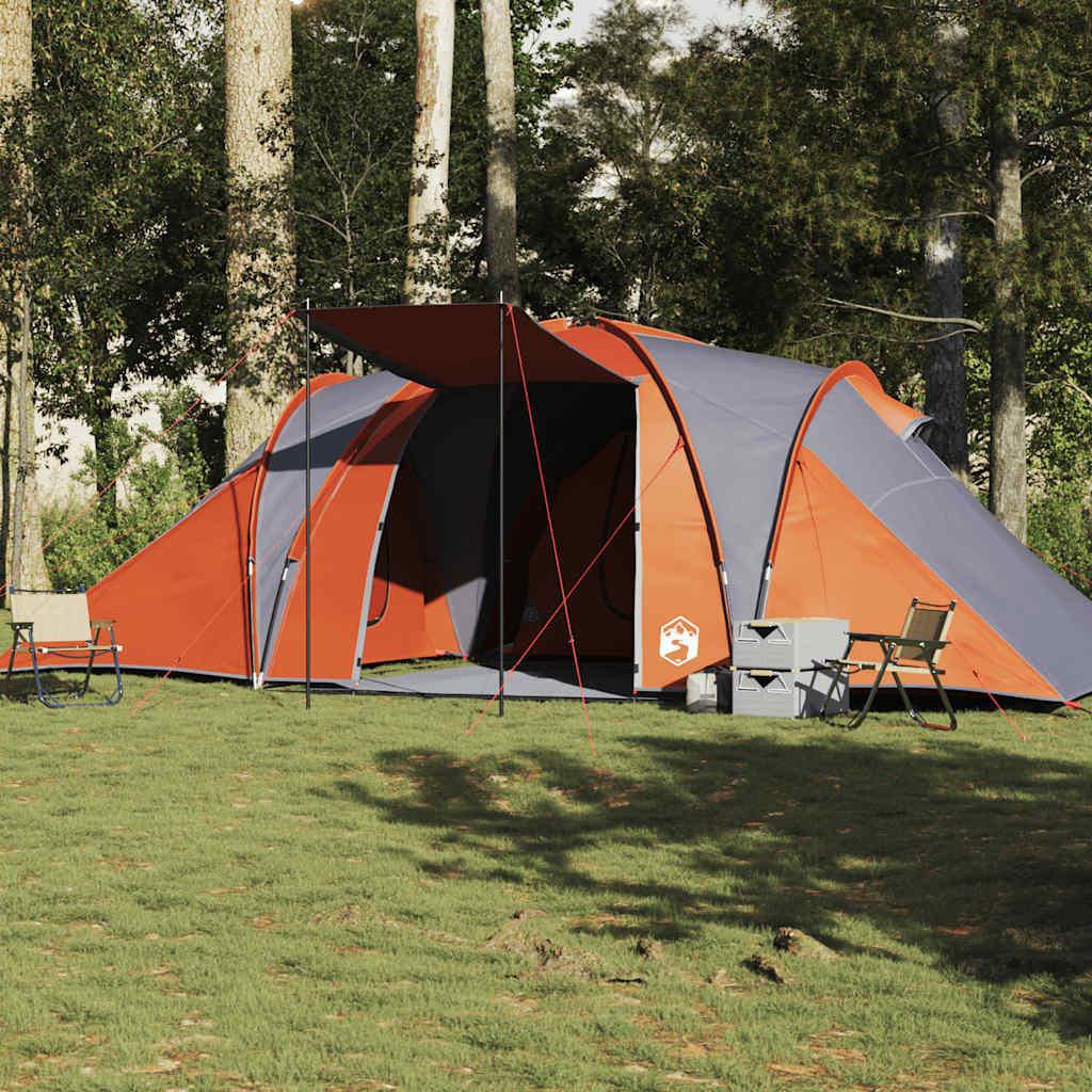 vidaXL Tienda familiar con cúpula impermeable 6 personas gris naranja