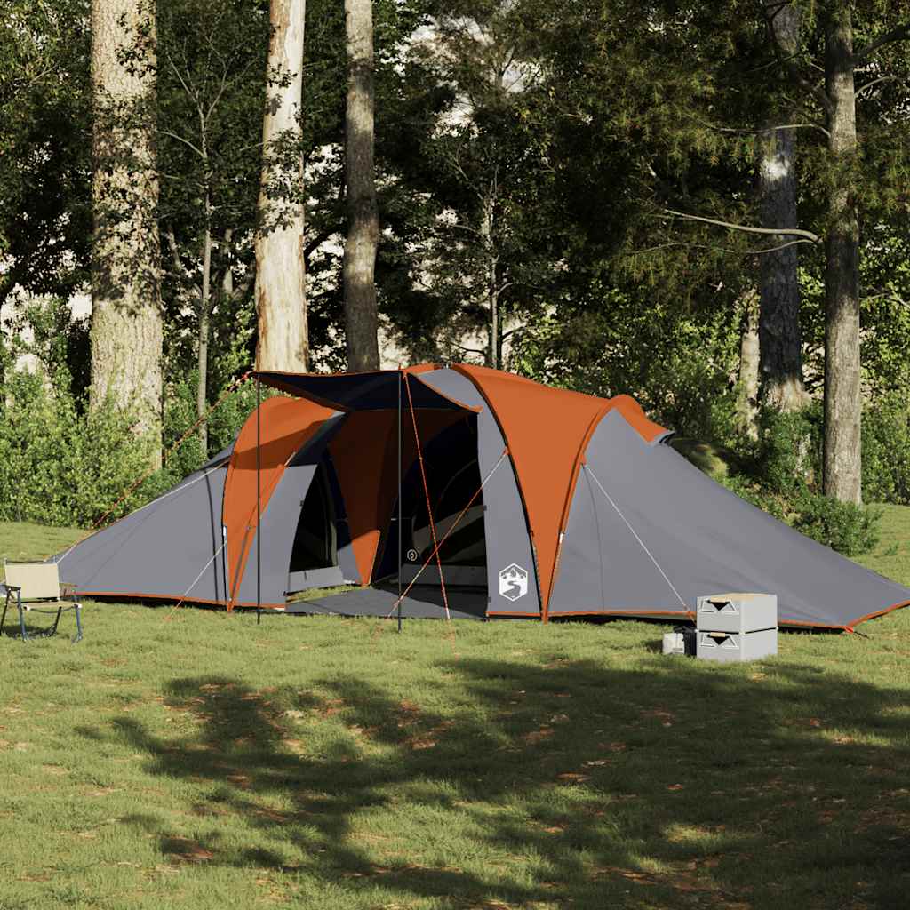 vidaXL Tienda familiar con cúpula impermeable 6 personas gris naranja