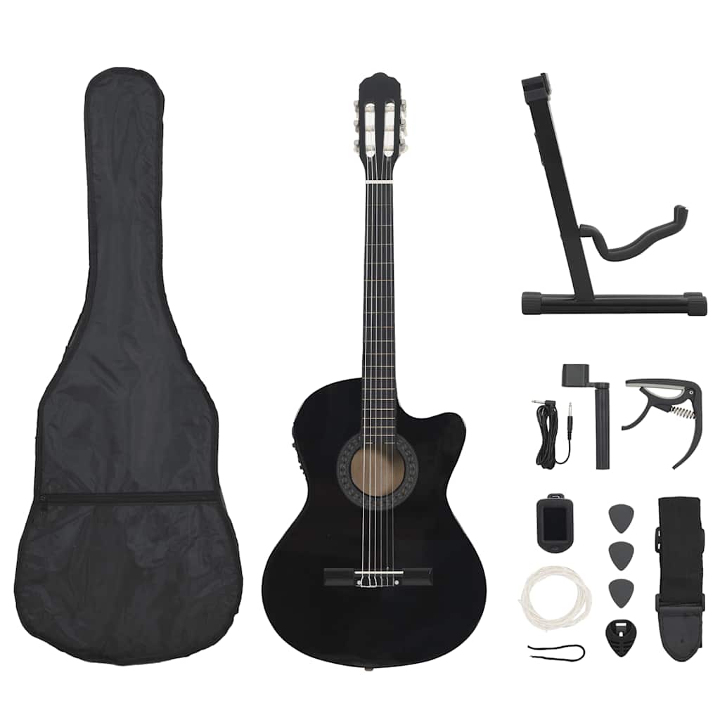 vidaXL Set guitarra occidental 12 pzas con ecualizador 6 cuerdas negro