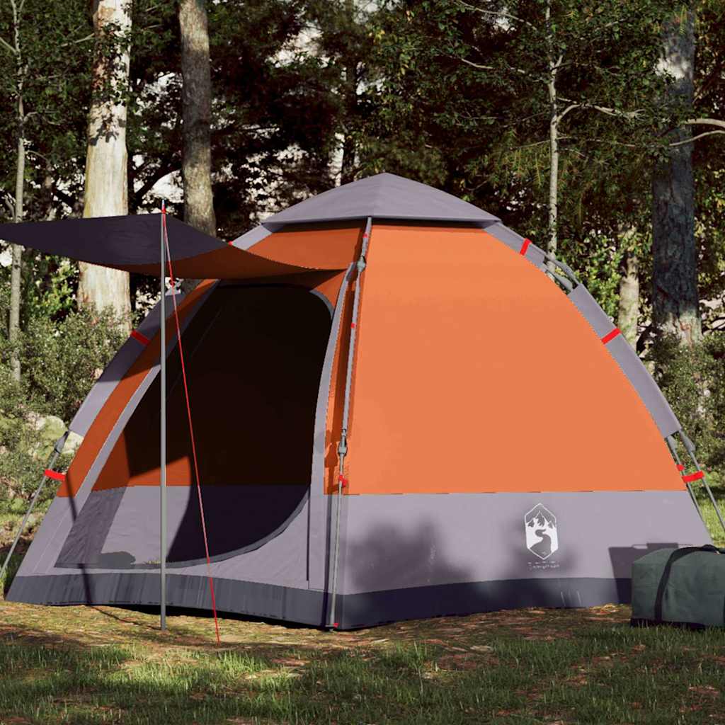 vidaXL Tienda campaña cabaña 4 personas apertura rápida gris naranja