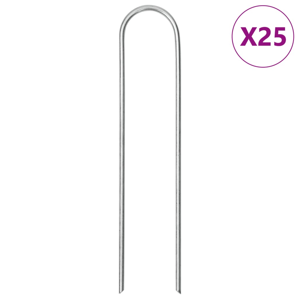 vidaXL Clavijas de tierra forma U 25 uds acero galvanizado 15x3,5 cm