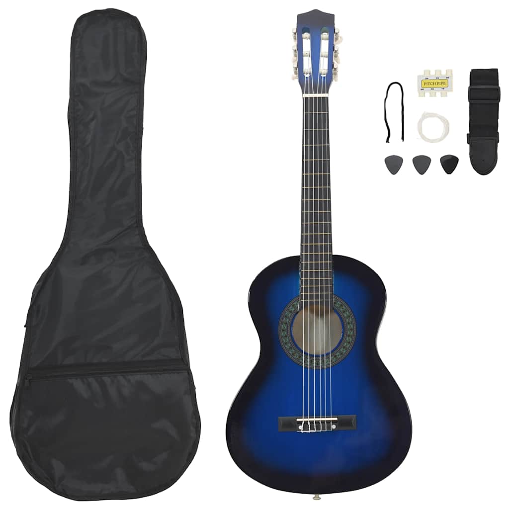 vidaXL Set de guitarra clásica para principiantes 8 pzas azul 1/2 34"