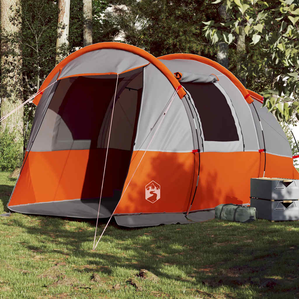 vidaXL Tienda de camping con túnel 4 personas impermeable gris naranja