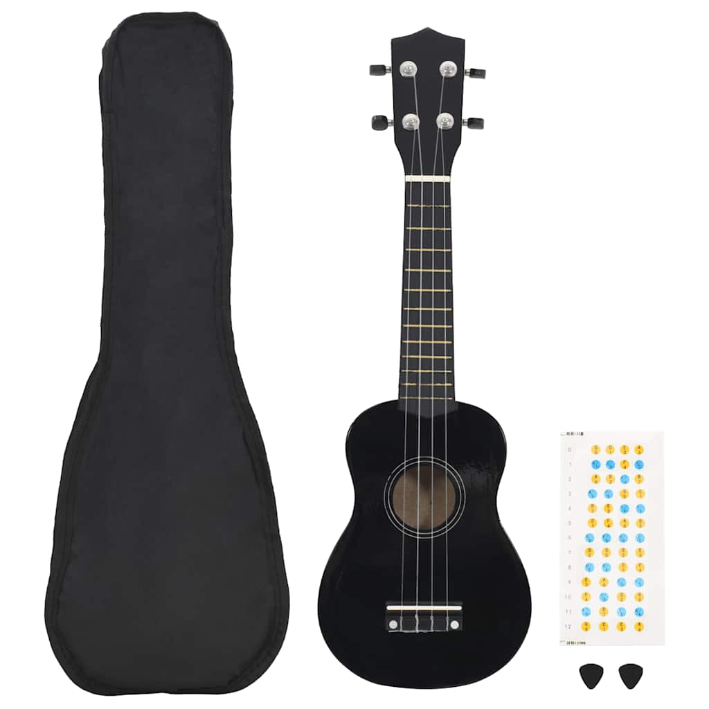 vidaXL Set de ukelele soprano con funda para niños negro 23"