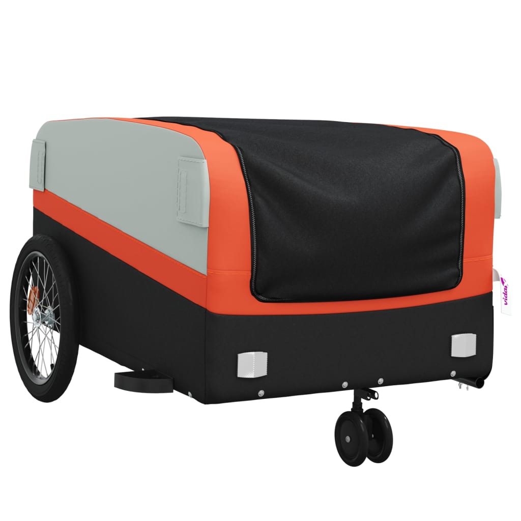 vidaXL Remolque para bicicleta hierro negro y naranja 45 kg - Image 4