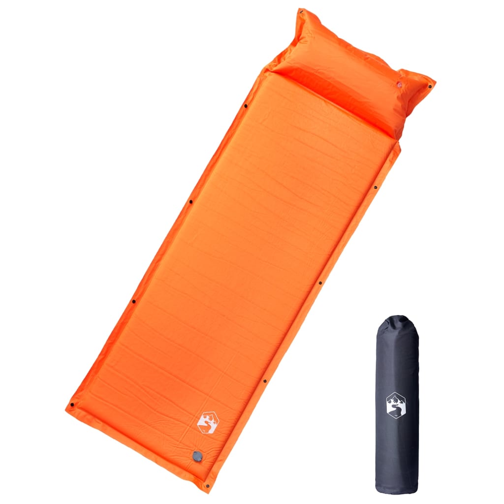 vidaXL Colchón de camping autoinflable con almohada 1 persona naranja
