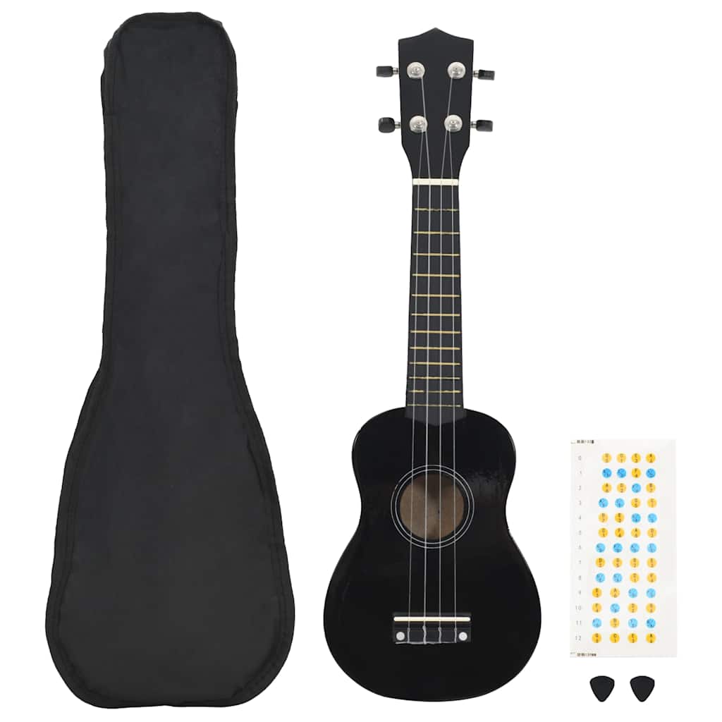 vidaXL Set de ukelele soprano con funda para niños negro 21"