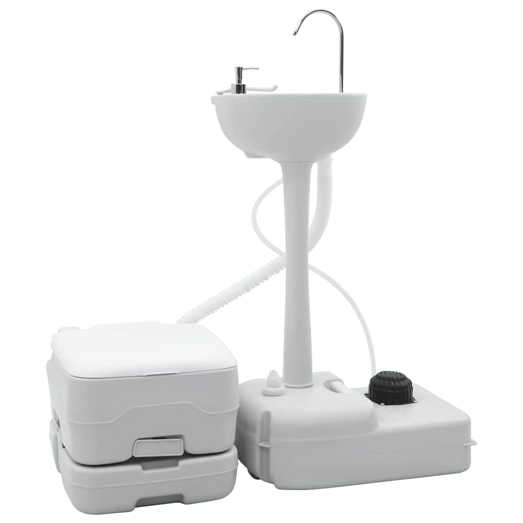 vidaXL Inodoro de Camping 2 pcs Gris y blanco