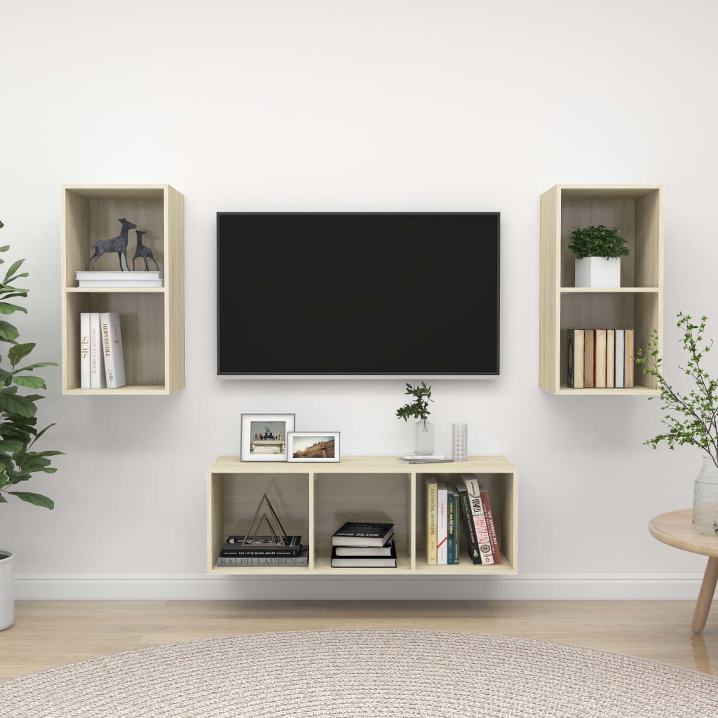 vidaXL Juego de muebles de salón 3 pzas madera ingeniería roble Sonoma