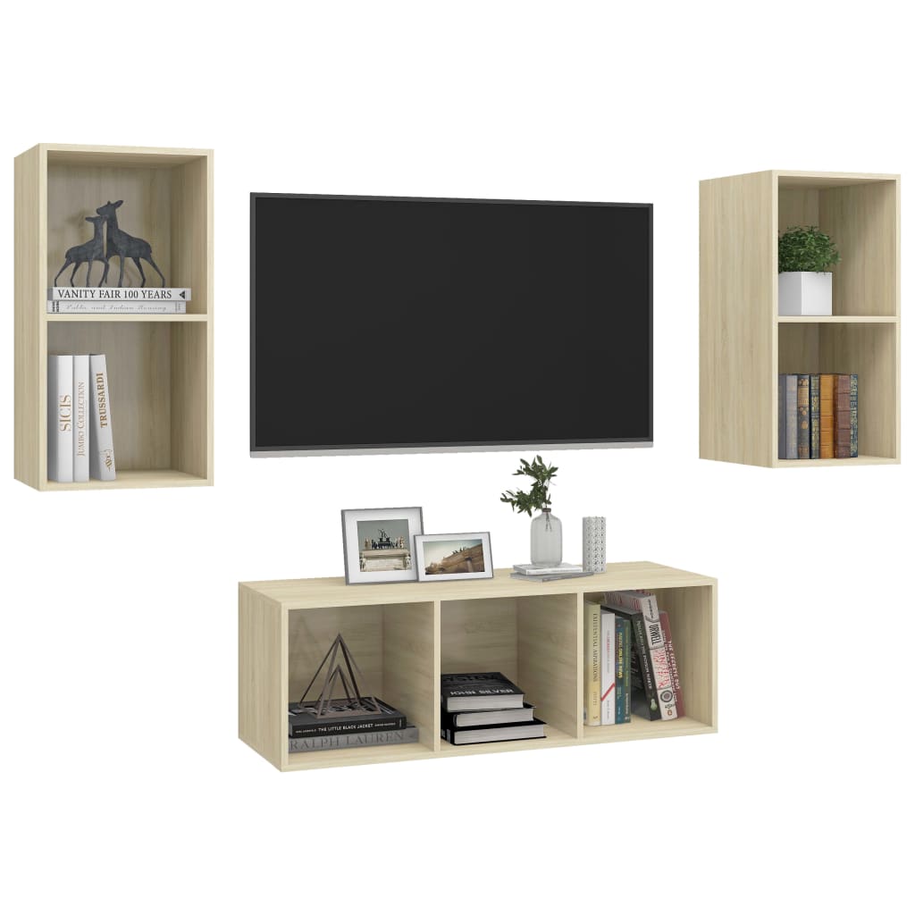 vidaXL Juego de muebles de salón 3 pzas madera ingeniería roble Sonoma - Image 3
