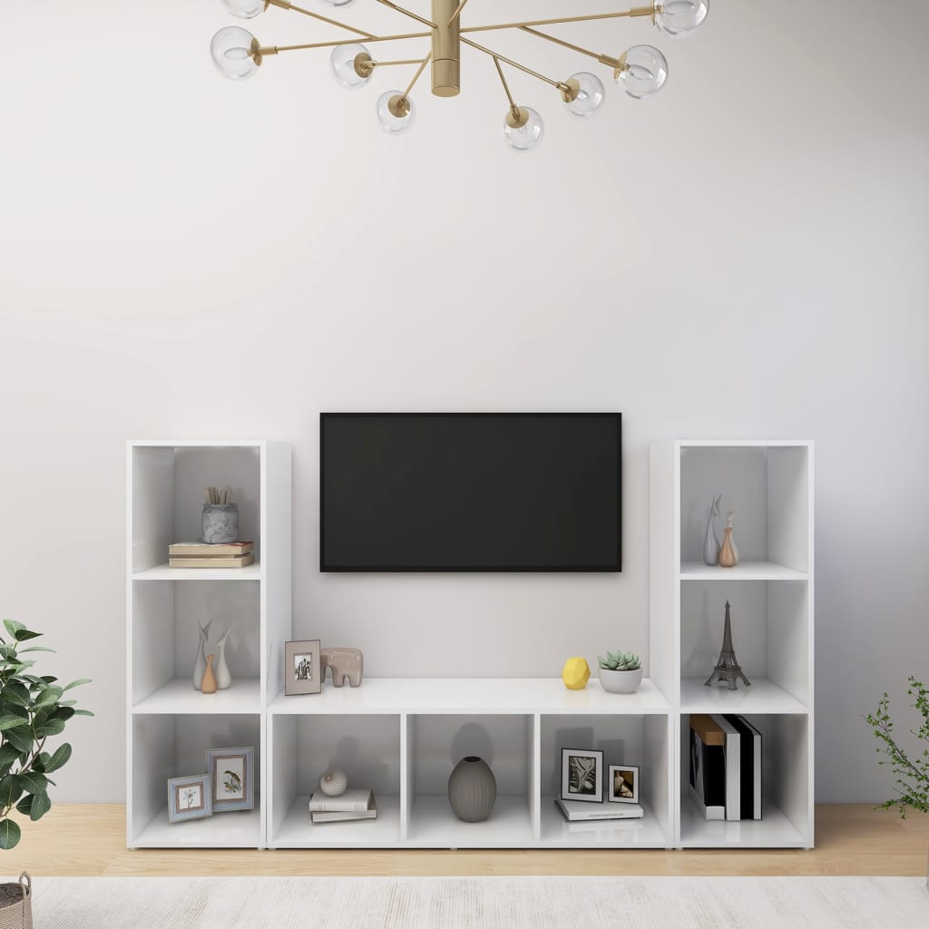 vidaXL Muebles de salón 3 piezas madera ingeniería blanco 107x35x37 cm