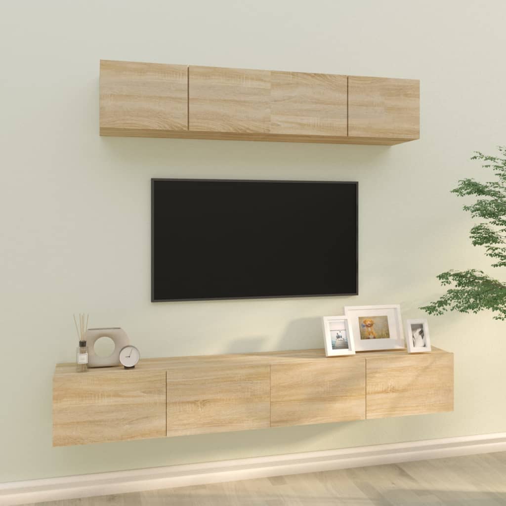 vidaXL Set de muebles para TV 4 pzas madera contrachapada roble Sonoma