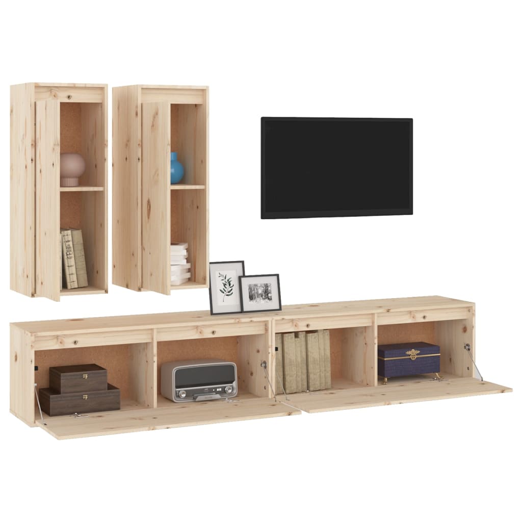 vidaXL Muebles para TV 4 piezas madera maciza de pino - Image 4
