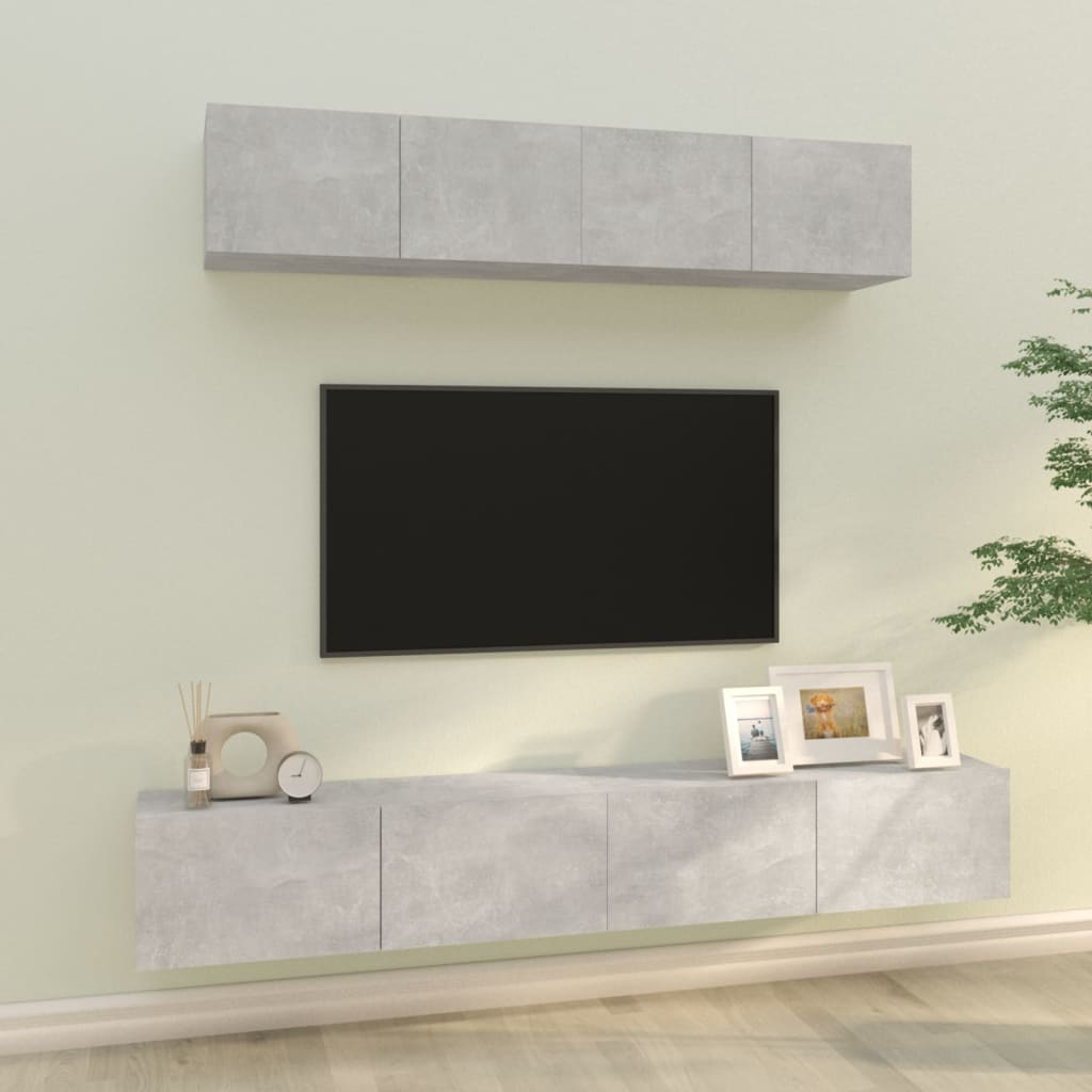 vidaXL Set de muebles de TV 4 pzas madera contrachapada gris hormigón