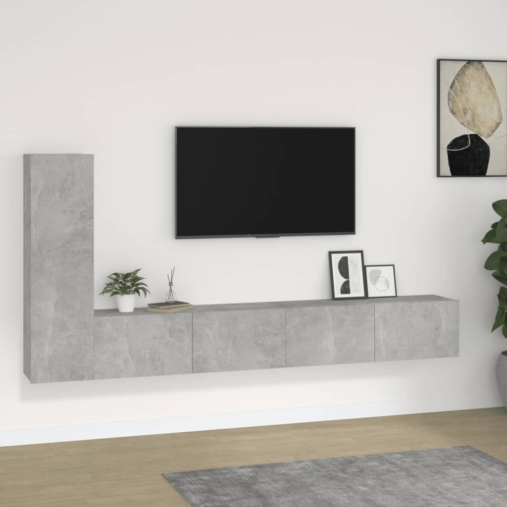 vidaXL Set de muebles de TV 3 pzas madera contrachapada gris hormigón