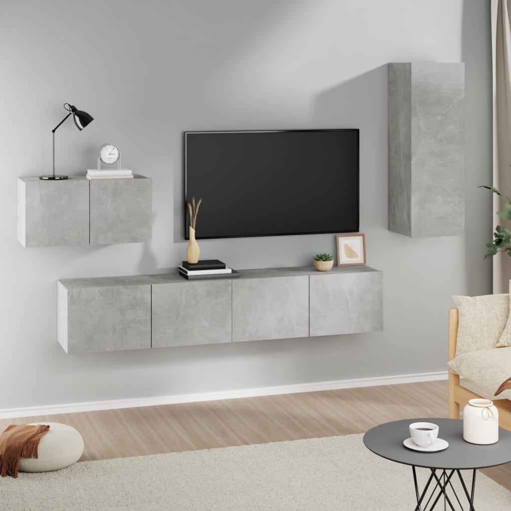 vidaXL Set de muebles de TV 4 pzas madera contrachapada gris hormigón