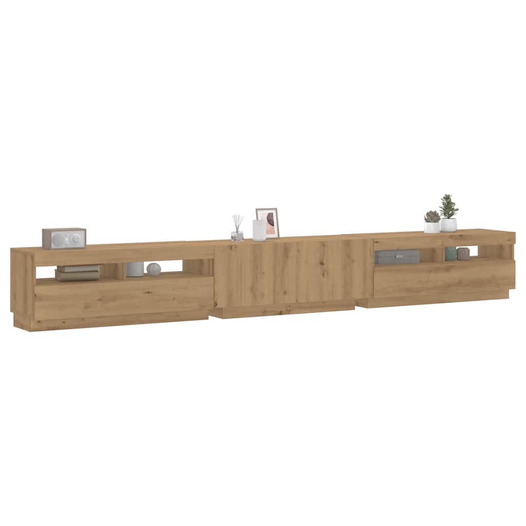 vidaXL Mueble de TV luces LED madera roble artisan 300x35x40 cm