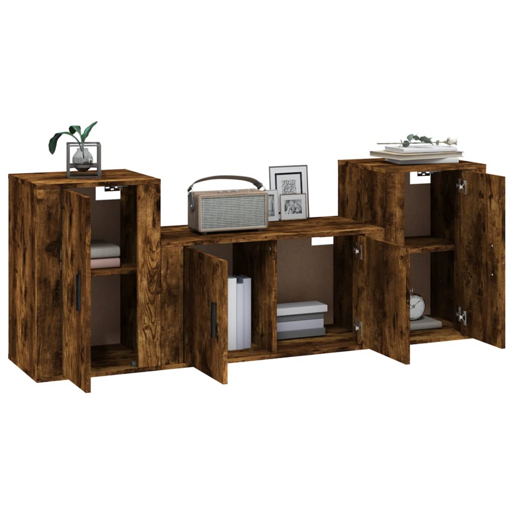 vidaXL Set de muebles de TV 3 pzas madera contrachapada roble ahumado - Image 3