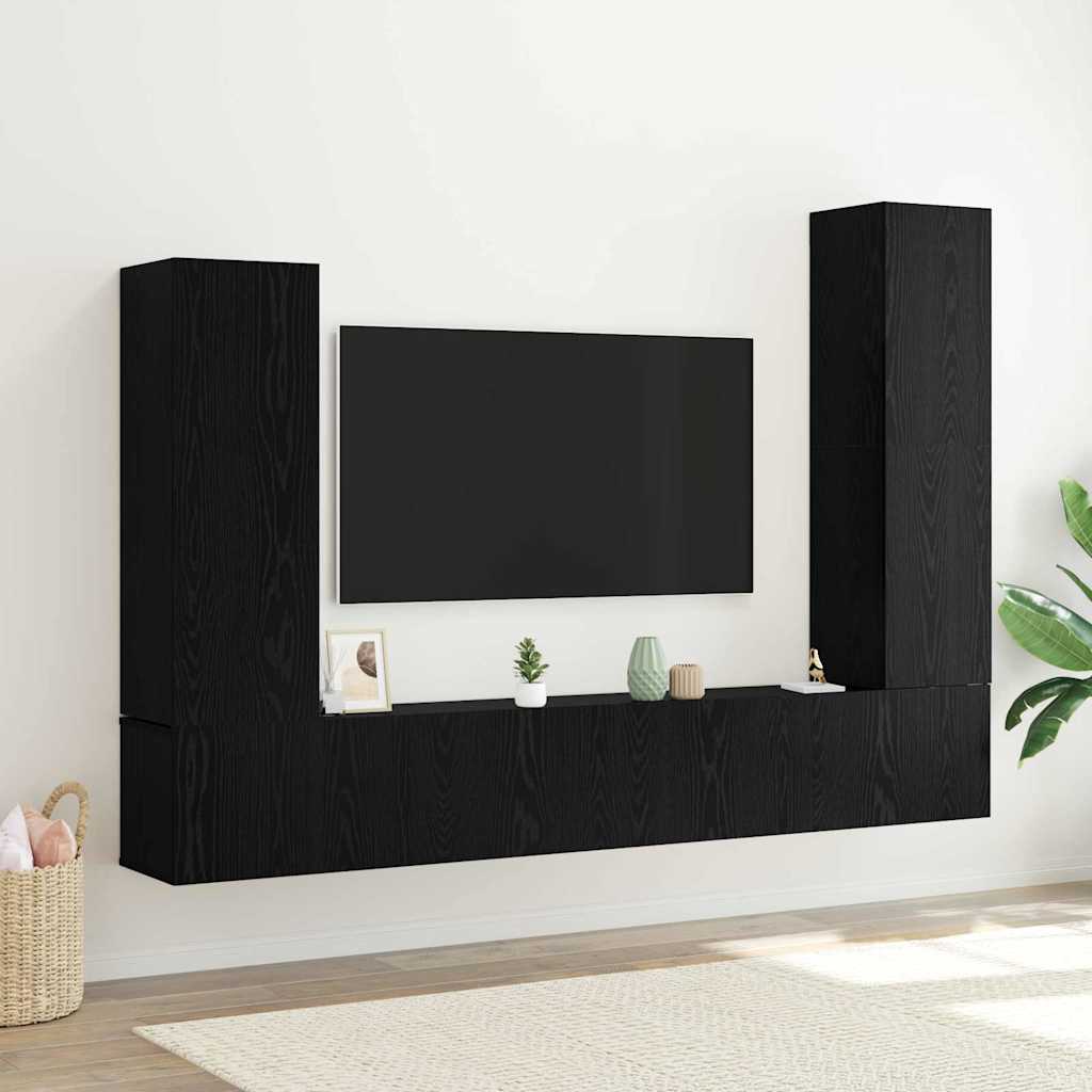 vidaXL Conjunto de mueble de TV 4 pcs Roble Negro Madera de ingeniería