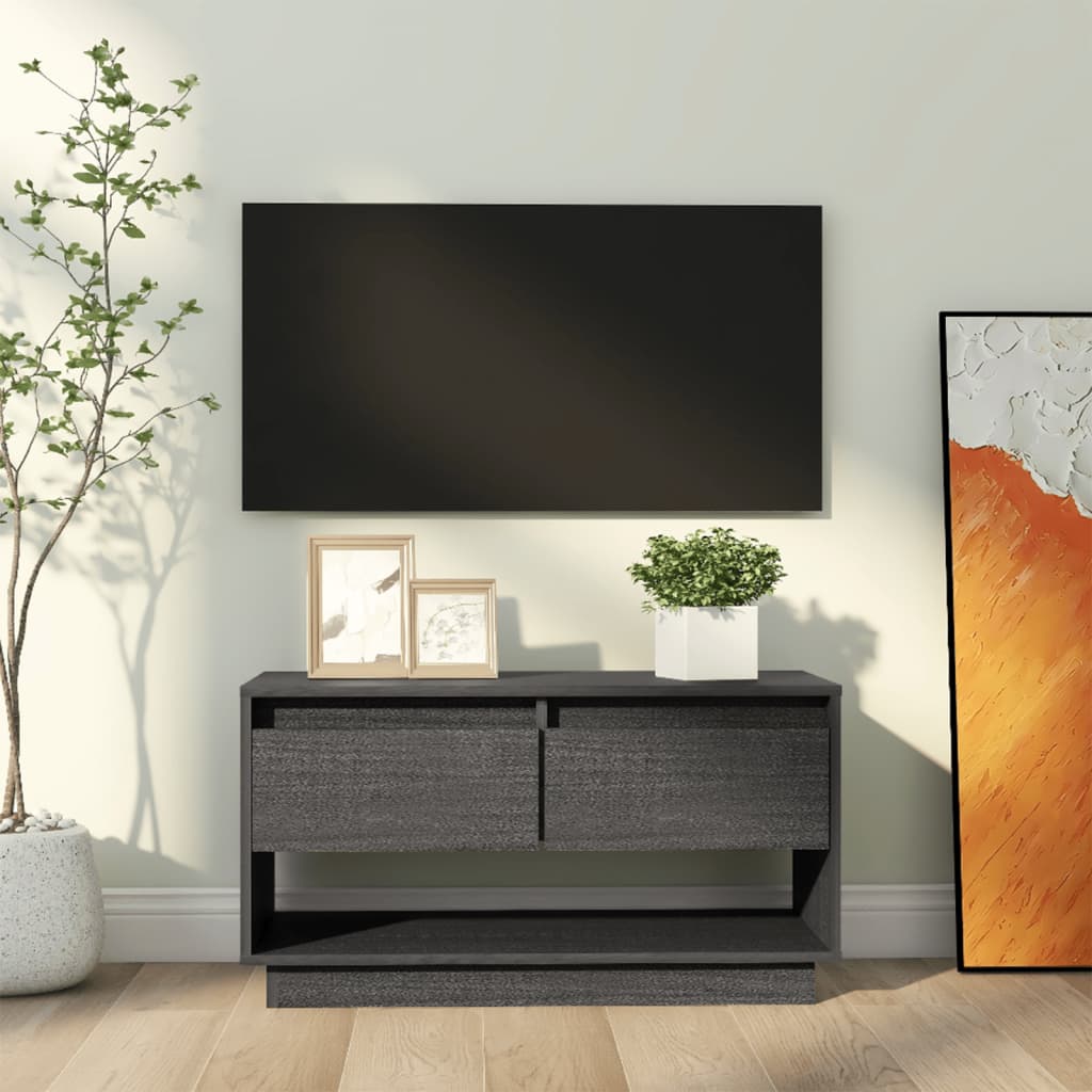 vidaXL Mueble de TV de madera maciza de pino gris 74x34x40 cm