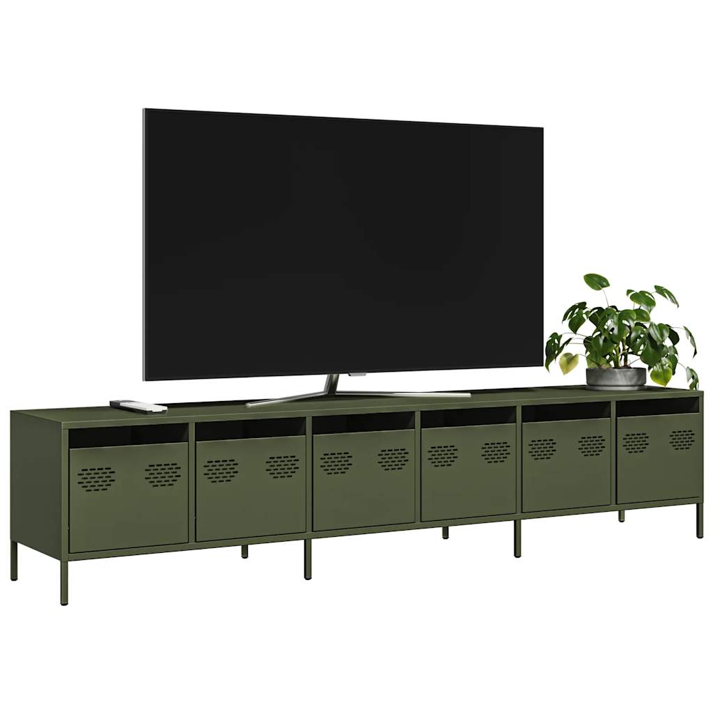 vidaXL Mueble TV acero laminado en frío verde oliva 202x39x43,5 cm
