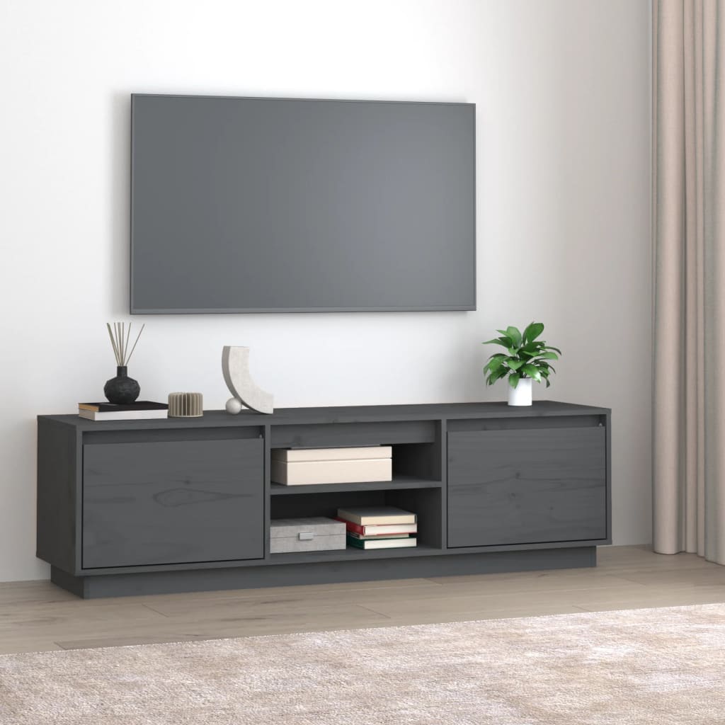 vidaXL Mueble de TV de madera maciza de pino gris 140x35x40 cm