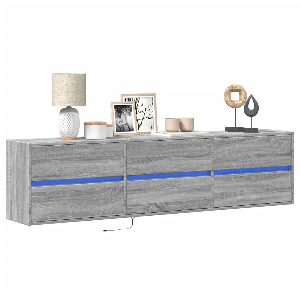 vidaXL Mueble de TV de pared con LED gris Sonoma 180x31x45 cm