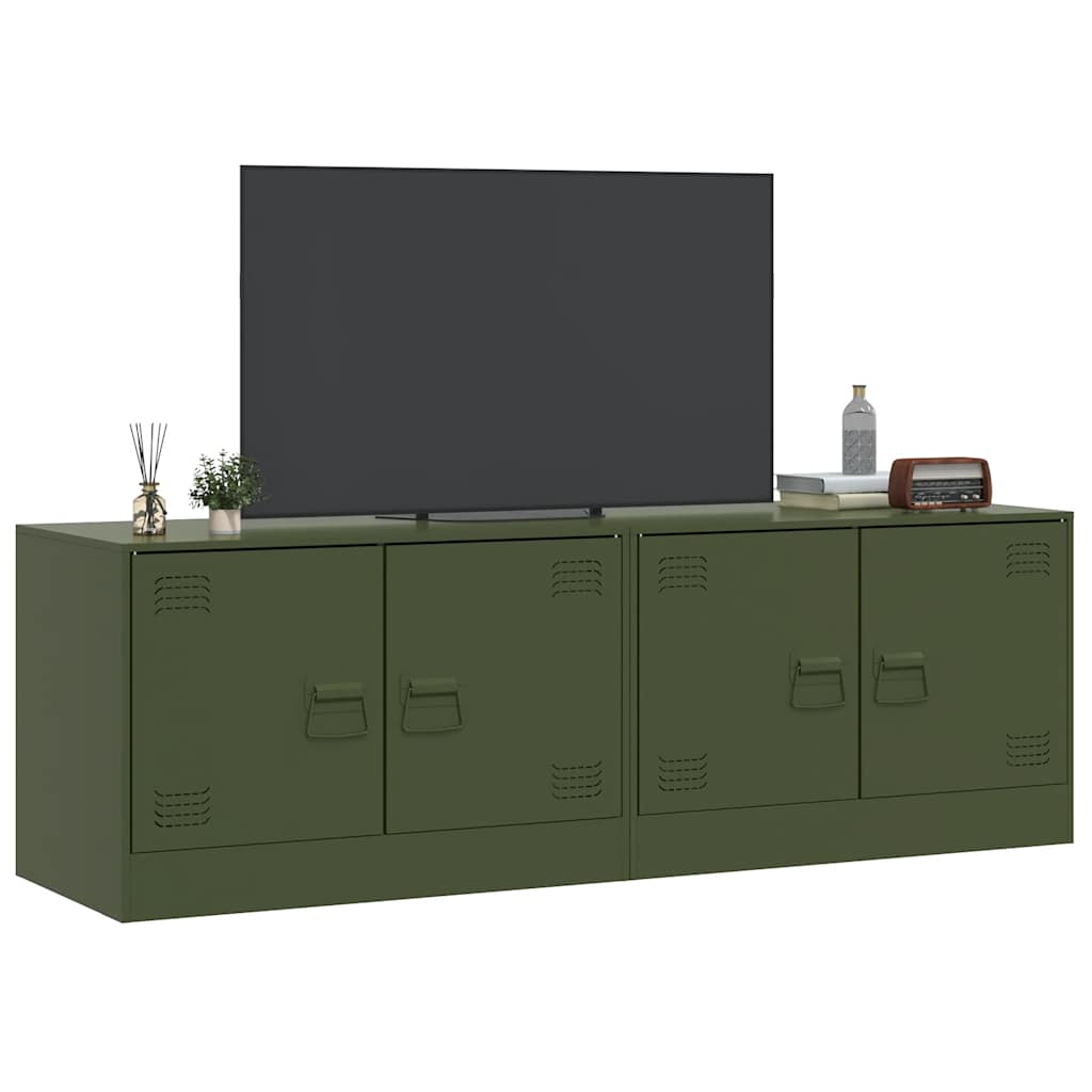 vidaXL Muebles para TV 2 unidades acero verde oliva 67x39x44 cm - Image 4