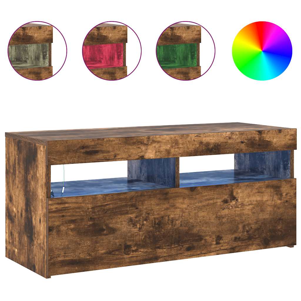 vidaXL Mueble de TV con luces LED roble ahumado 90x35x40 cm - Image 5