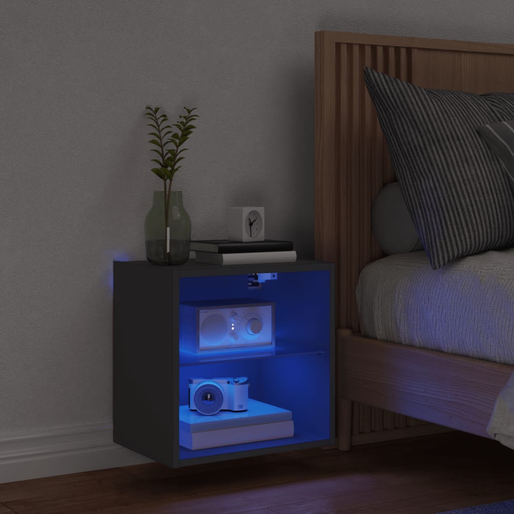 vidaXL Mesita de noche de pared con luces LED negro - Image 3